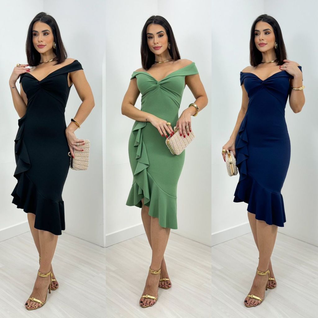 Vestido Midi Social Elegante Festa Casamento e Formatura | Shopee Brasil
