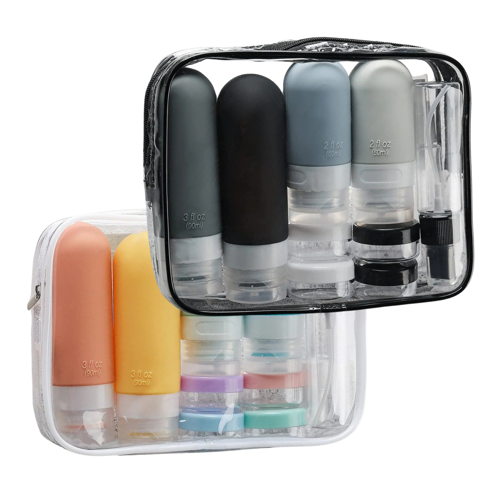 Kit Potes Frascos Silicone Viagem Creme Shampoo Condicionador Cosméticos 17 Peças