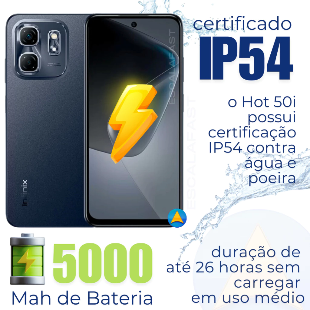 Celular Infinix Hot 50i 256GB 8GB RAM Câmera 48MP Processador MediaTek Helio G81 Bateria 5000Mah