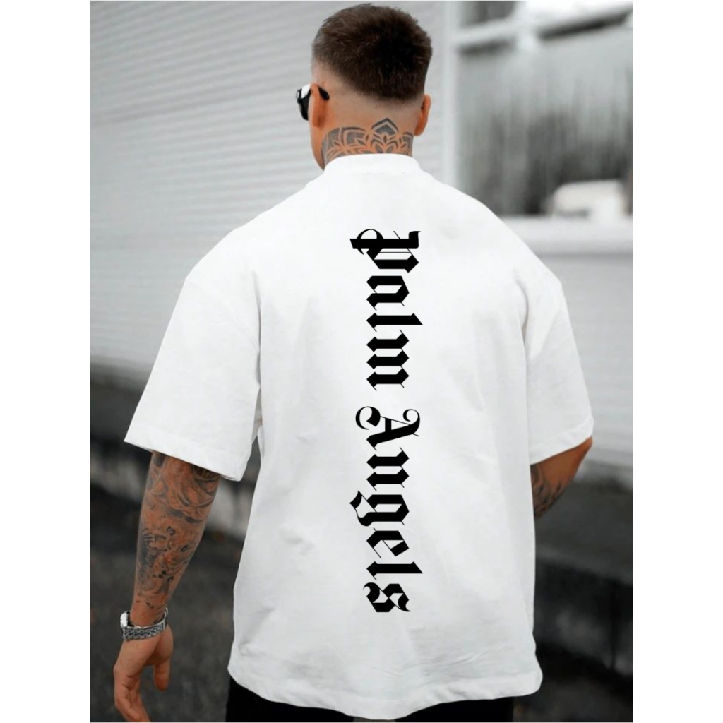 Camiseta Oversized Masculina Streetwear Estampa Costas Frente Palm