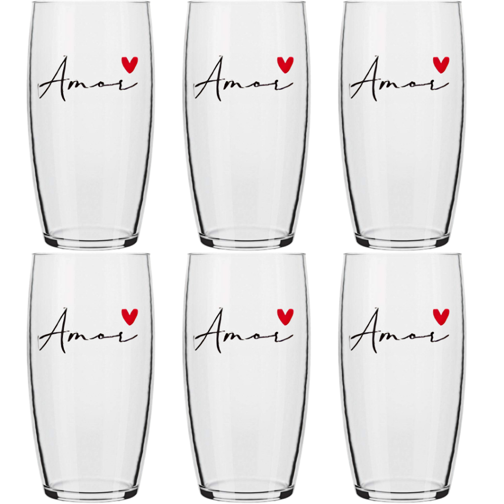 Jogo De Copos De Vidro 300ml Amor Vermelho Oca Nadir Figueiredo