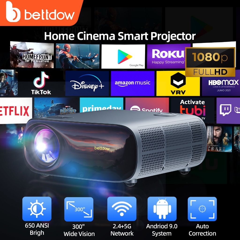 BETTDOW Projetor 1080P Nativo 22000LM Support HDR10 4K 5G Home Theater Projetor Correção Automática 360 ° Flip De Image