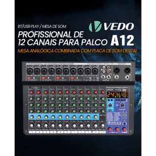 VEDO A12 Channel Audio Mixer Professional Portable Mixer Sound Table Board Digital MP3 Computer Input 48v Power Number