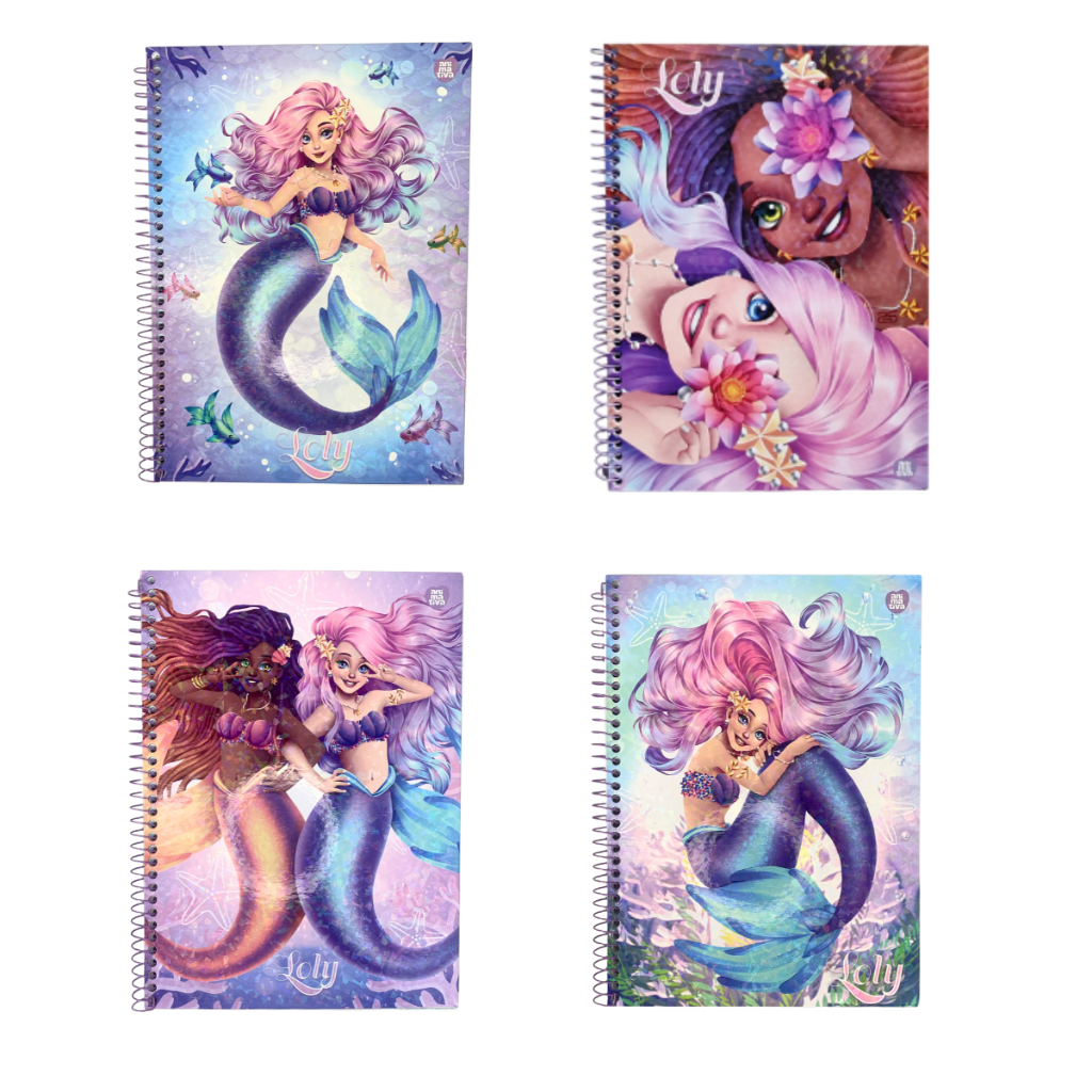 Kit 4 cadernos de Sereia com Adesivo, Envelope para papeis e folha de ...