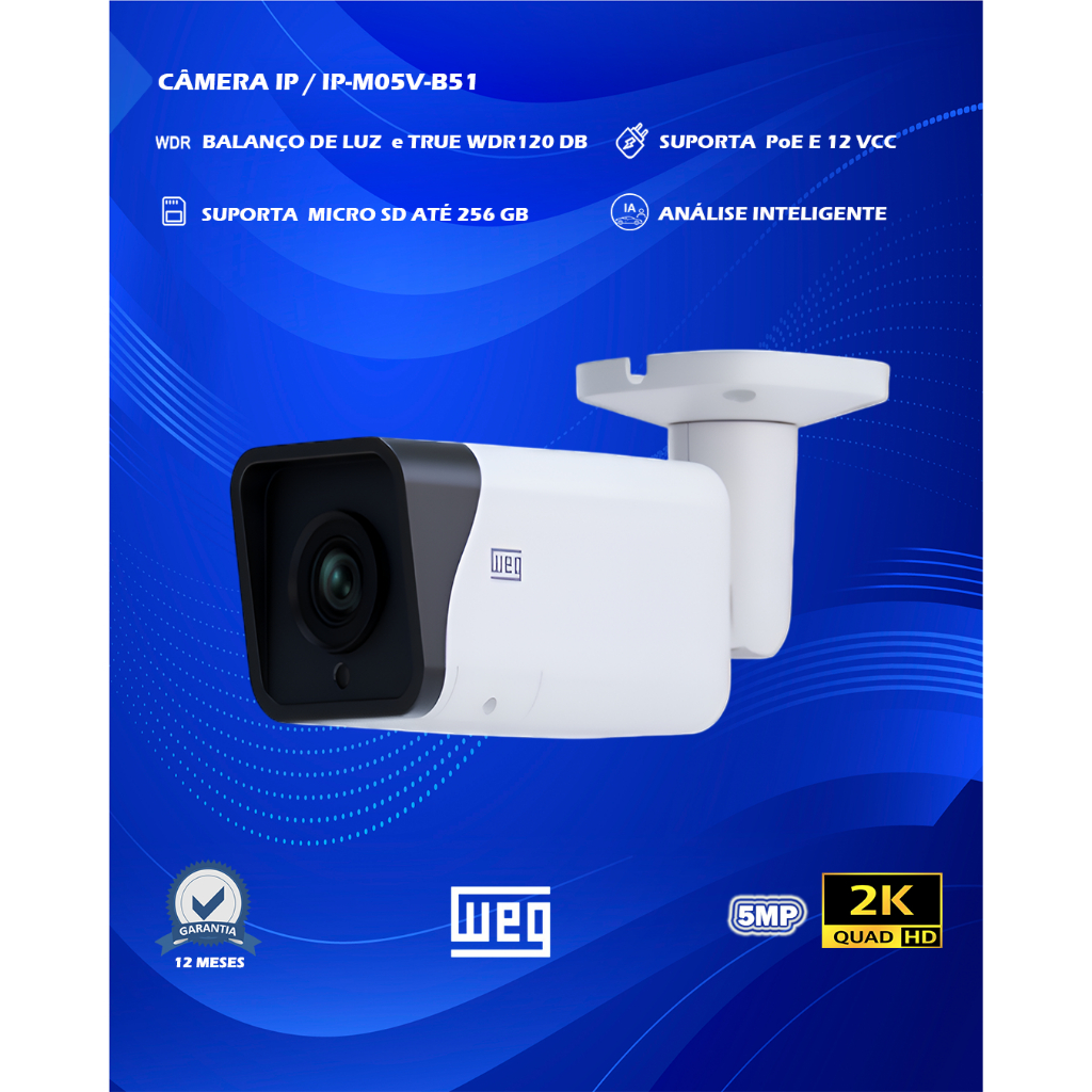 Câmera IP Bullet 5MP Varifocal 2.7-13.5mm, IR 40m, IP67, IA, PoE, Alta ...