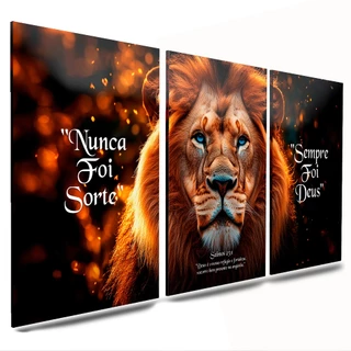kit 3 peças placas mdf quadro decorativos para parede sala quarto escritorio leao frases