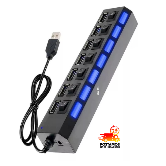 Hub USB com 7 Entradas USB 2.0 de Alta Velocidade com Botão Liga ...
