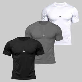 Kit 3 Camiseta Dry Masculina Manga Curta Fitness Academia Corrida CrossFit Poliester Premium Esporte