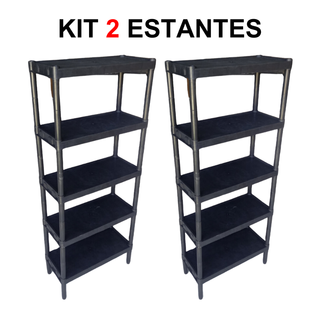 KIT 2 Estante com 5 Prateleira Organizadora de Plástico Modular Multiuso para Cozinha e Quarto