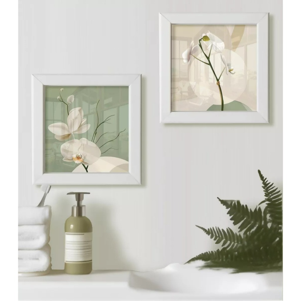 Quadros decorativos Para Banheiro Cozinha Sala Quarto Parede Lavabo Flor Orquídea Hall Luxo Com Moldura Madeira E Vidro