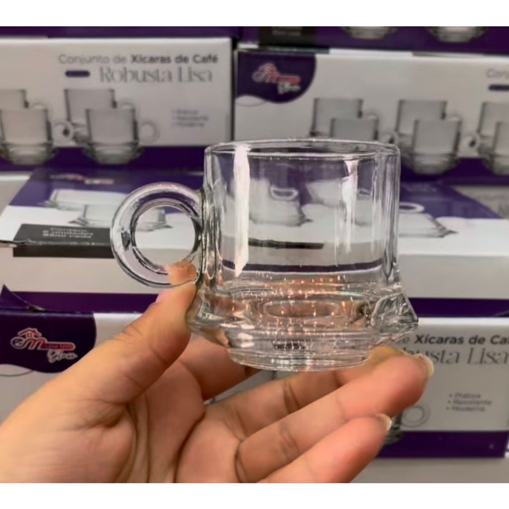 Jogo De Xícaras Café De Vidro 85ml Transparente 6 Peças Robusta Lisa