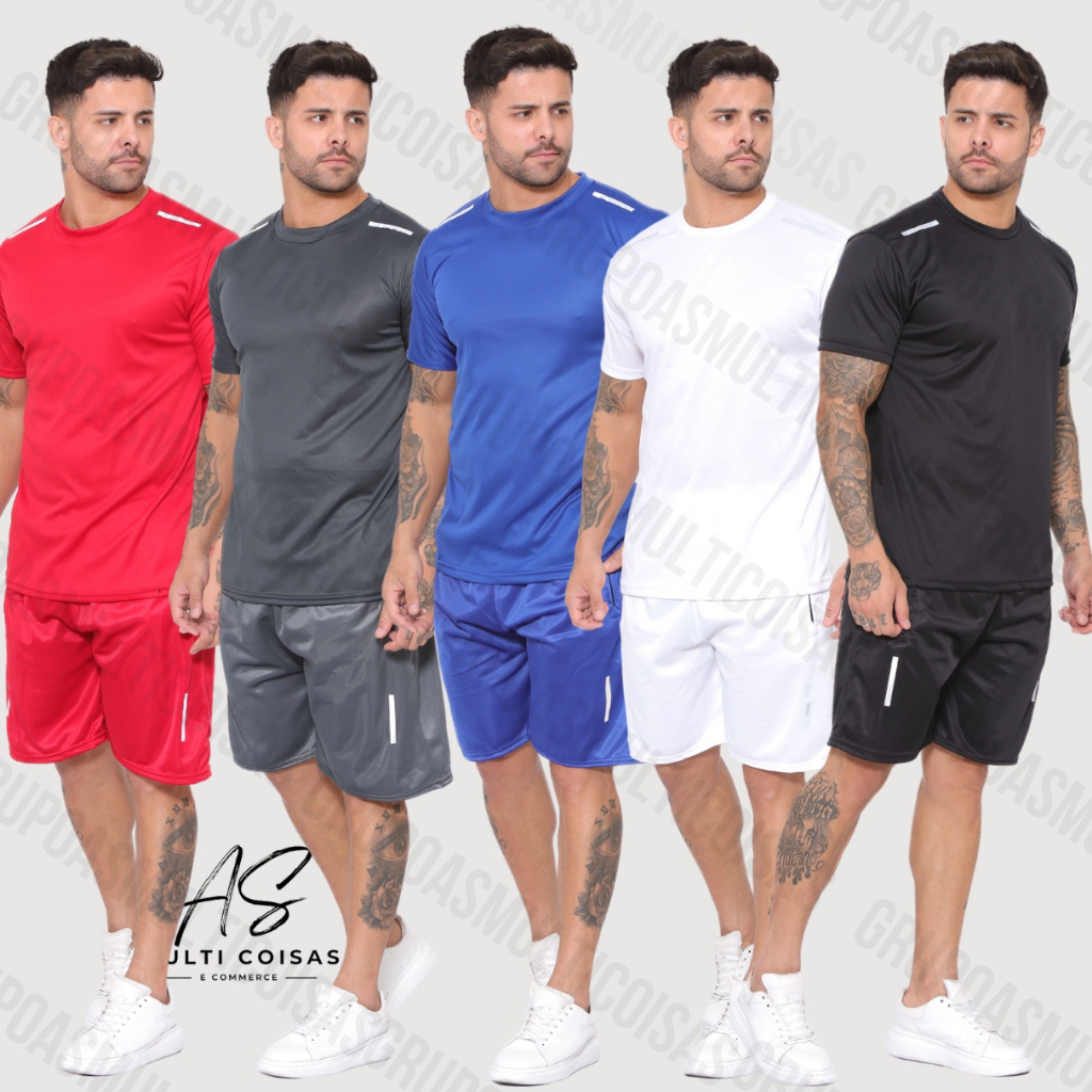 KIT CONJUNTOS MASCULINO ADULTO VERÃO ACADEMIA CROSSFIT TREINO CAMISETA ...