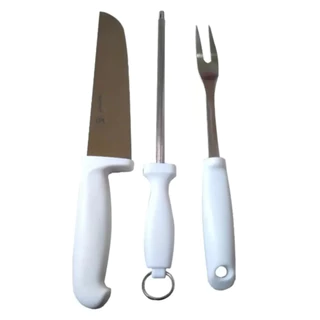 Kit Churrasco 3 Peças Com Faca Garfo Chaira Profissional Aço Inox Alta Qualidade