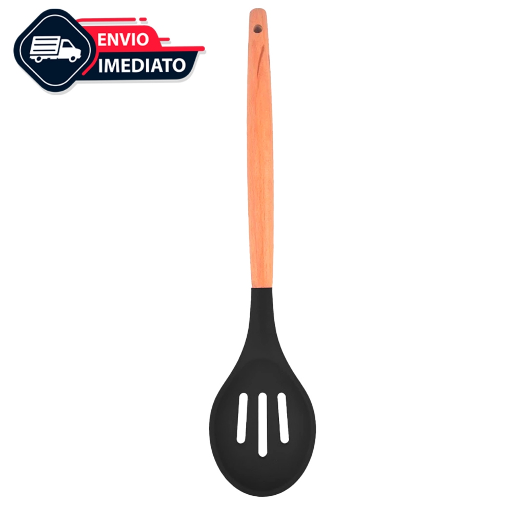 Colherão de Arroz Vazada em Silicone Preto 31 cm Perfeita para seu dia ...
