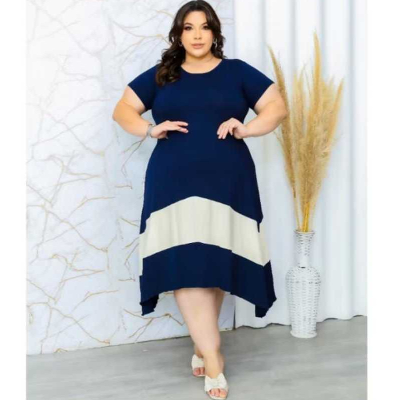 Vestido plus size festa bicolor disfarça barriga soltinho | Shopee Brasil