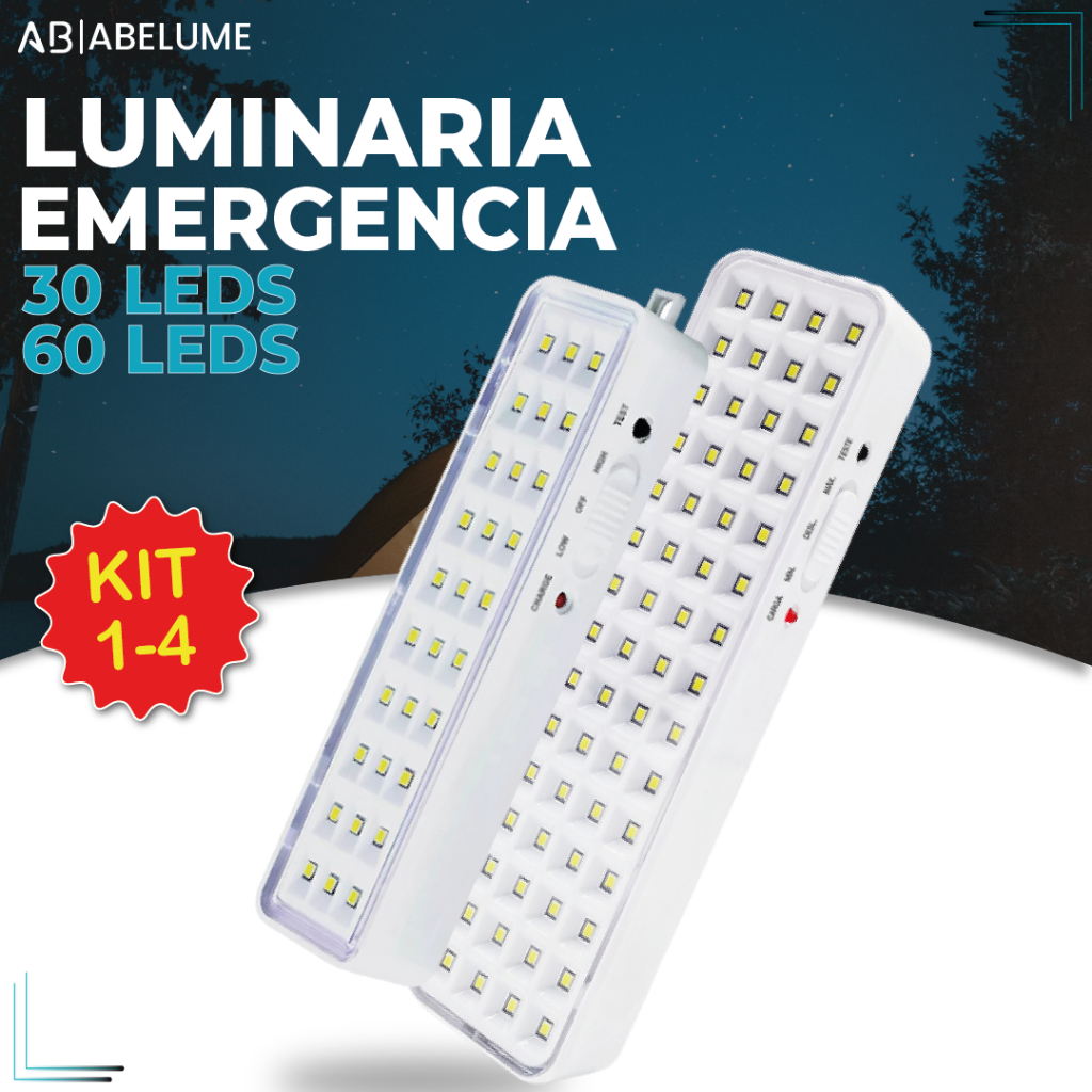Kit 4 Luminária Emergência Lâmpada 30 ou 60 Leds Recarregável Bivolt Luz Branca Fria
