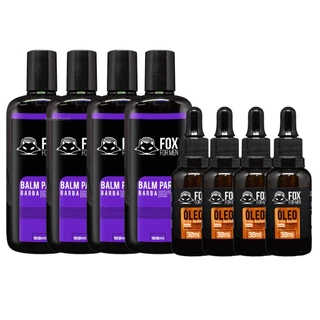 4 Balm Para Barba Atacado + 4 Óleo Para Barba Fox For Men ® Kit Cuidados com a Barba/Produtos Para Barbearia