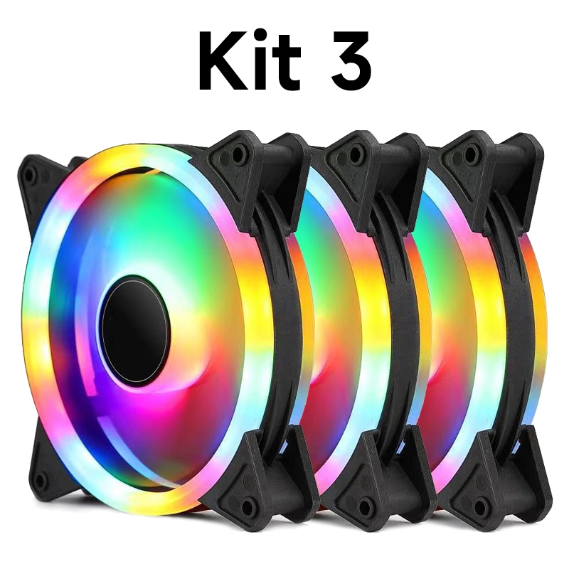 Kit 3 Cooler Fan Rgb Refrigeração Silencioso 120mm Gamer