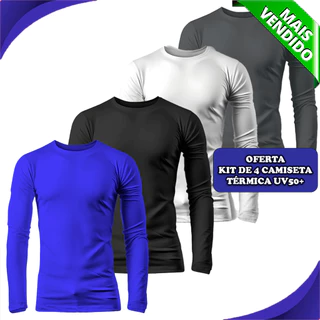 Kit 4 Camisetas Térmicas Proteção Solar Uv 50+ Manga Longa Dry Fit Praia