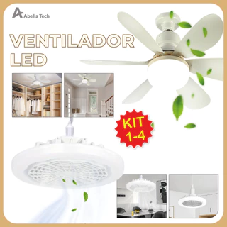 Kit 4 Ventilador de Teto com LED Lâmpada E27 Controle Remoto Luminária Economica de Energia Bivolt