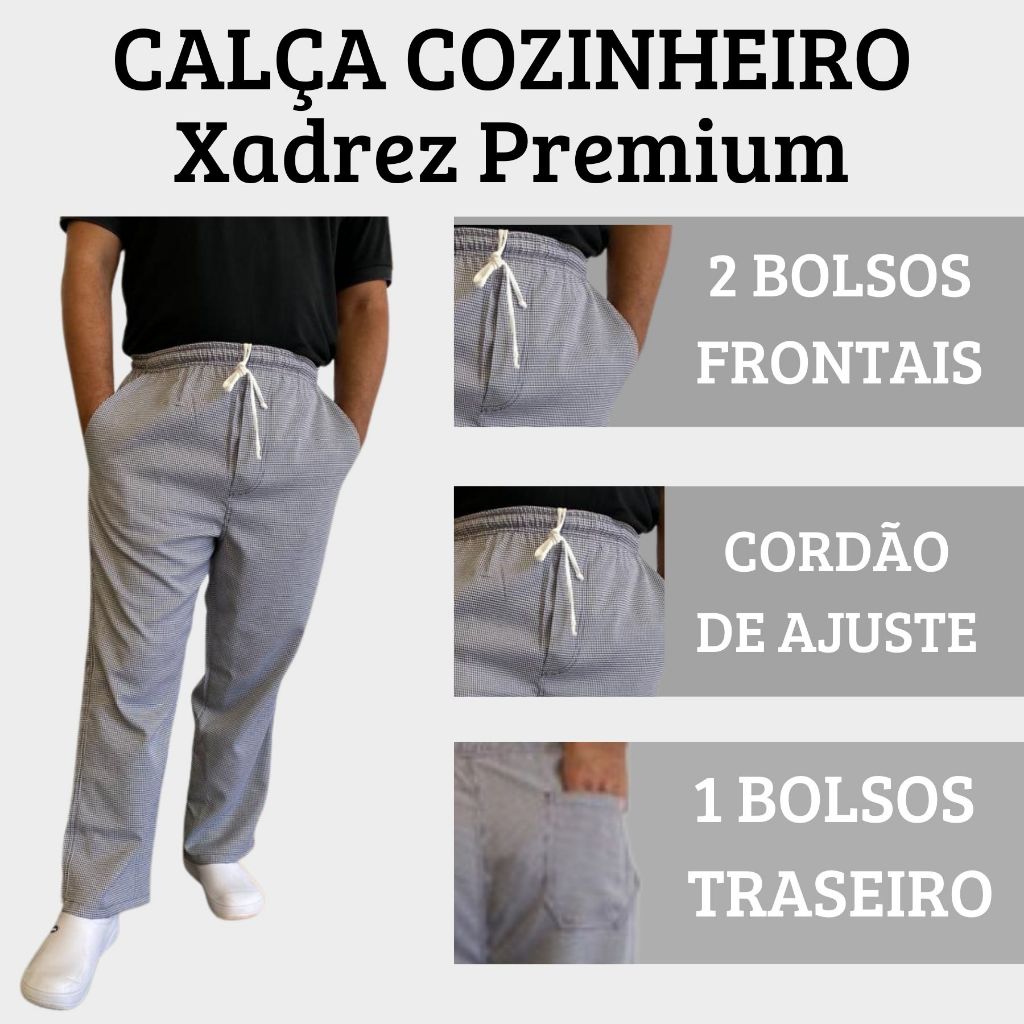 Calça Xadrez Chef Cozinha Pied Poule Unissex