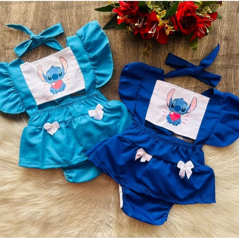 Vestido Infantil Temático Romper Stitch Mesversário Stitch Roupa De ...