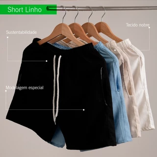 Kit 4 Short Linho Masculino Bermuda Lisa Qualidade Premium Mauricinho Promoção Saida de Fabrica