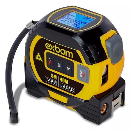 Trena Digital Com Nível Laser e Fita Métrica 4D Multi em 1 Com Visor TEM Q65 EXBOM
