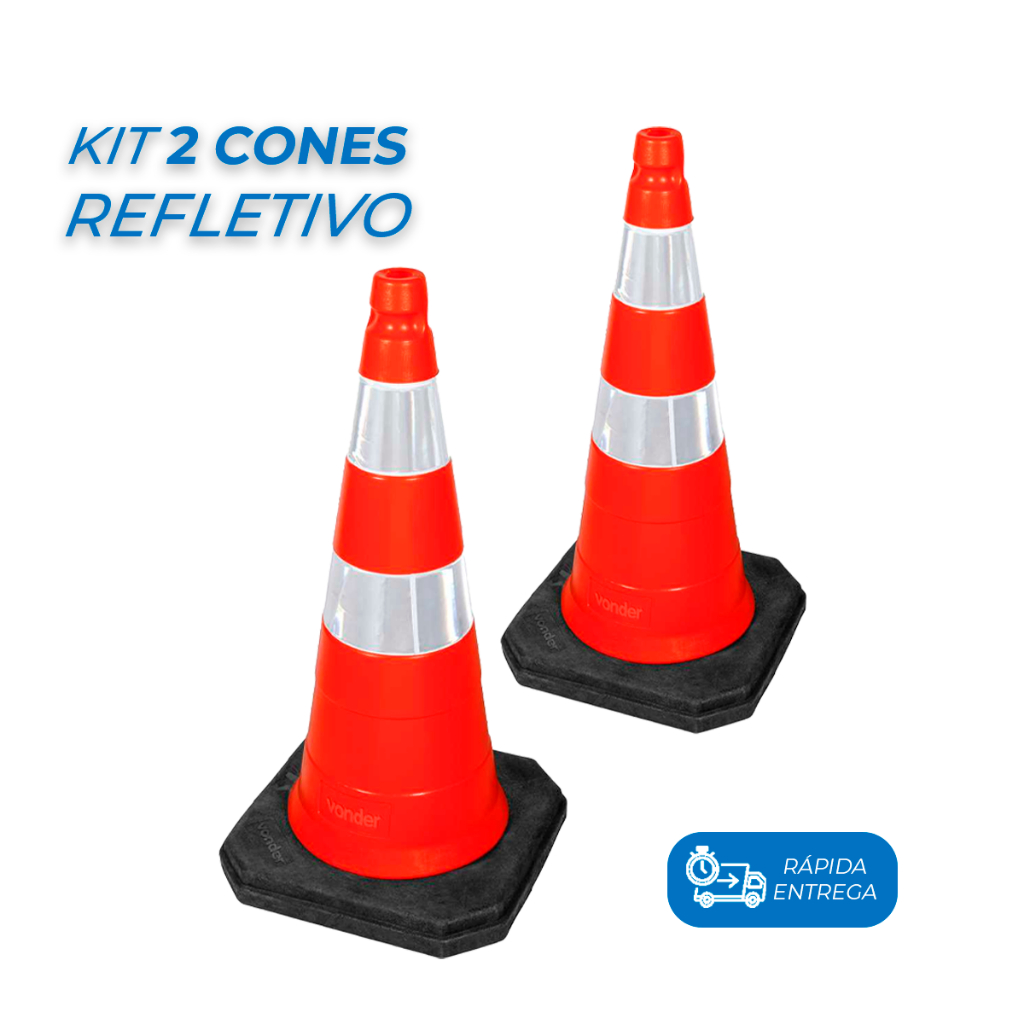 Kit Cones Sinalização Vonder 75 cm C/ Base de Borracha peso total 4 Kg ...