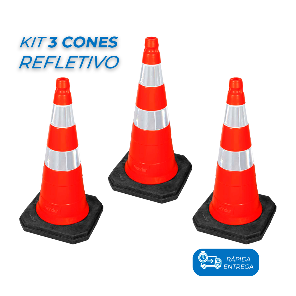 Kit Cones Sinalização Vonder 75 cm C/ Base de Borracha peso total 4 Kg ...