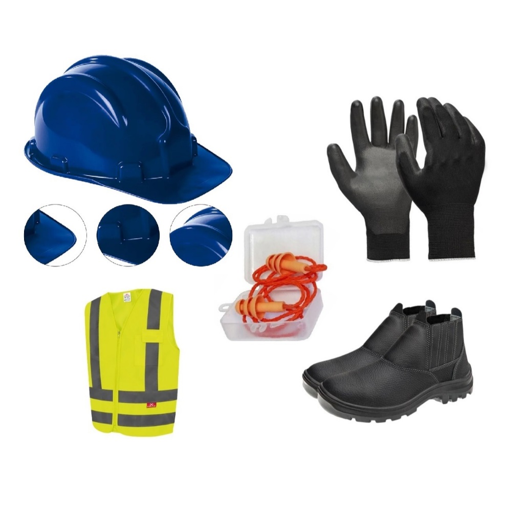 Kit Obras Pedreiro Luva Tatil Colete Capacete de segurança Protetor ...
