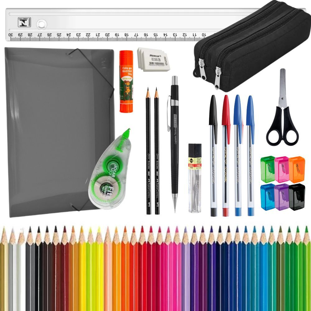 Kit Material Escolar Completo 55 itens Ensino Fundamental e Médio ...