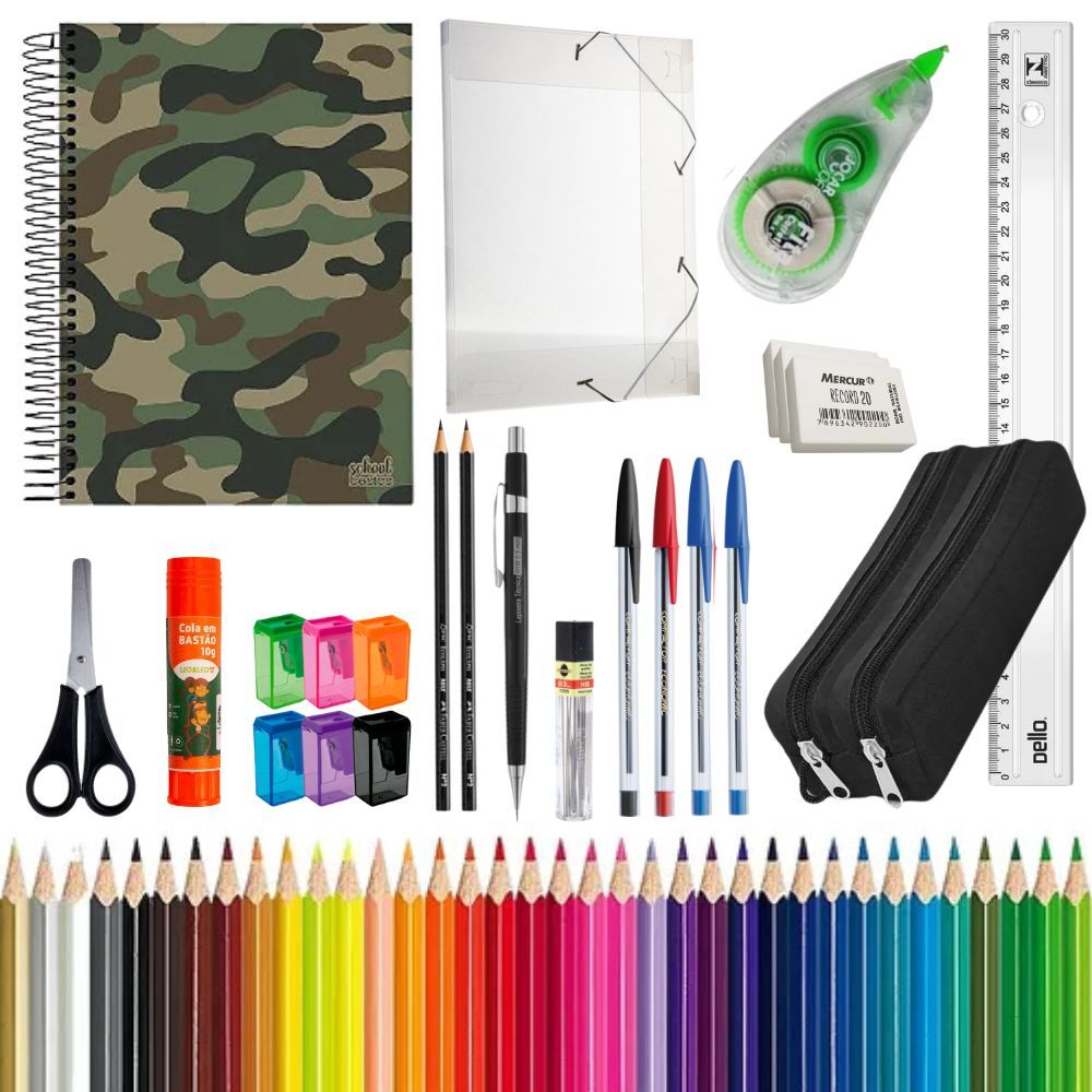 Kit Material Escolar Completo 56 itens Ensino Fundamental e Médio ...