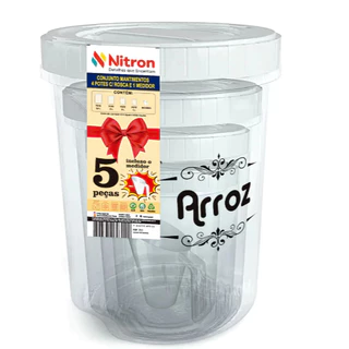 Conjunto Kit Branco Mantimentos Pote Com Rosca C/4 Potes E 1 Medidor - Nitron