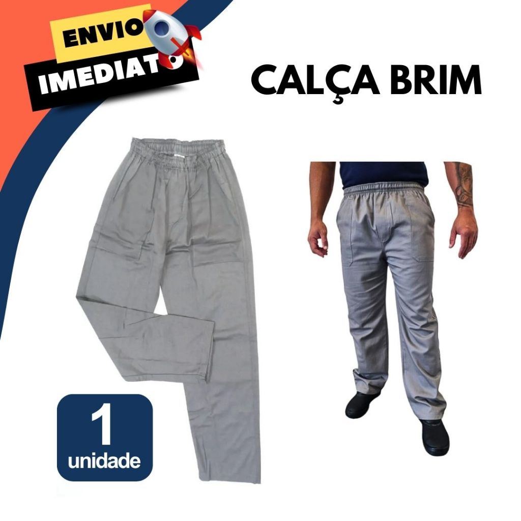 Calça de Brim Cinza Industrial Reforçada 100% Algodão Conforto ...