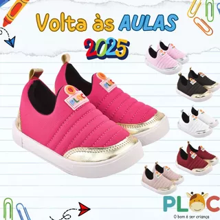 Tênis Ploc Street Calce Fácil Slip On Flat Anatômico Pink com Dourado infantil em Oferta na Shopee