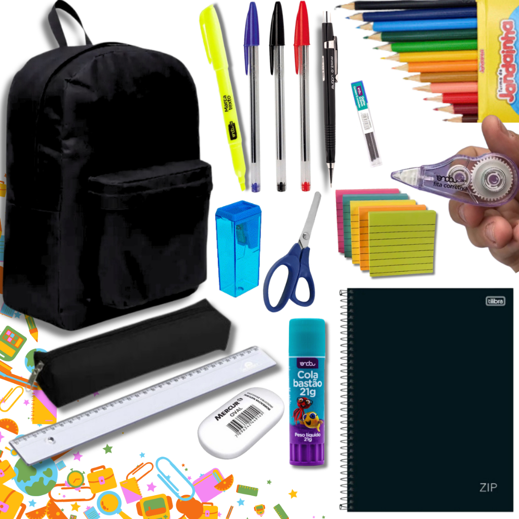 Material Escolar Completo Faculdade Ensino Medio Mochila | Shopee Brasil