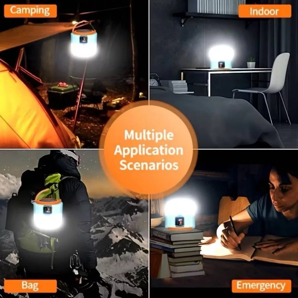 Lâmpada Ultra Forte para Acampamento e Uso Doméstico – Recarregável através de USB e Energia Solar, Acompanha Controle Remoto