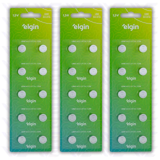 30 Bateria Pilha Elgin LR41 AG3 LR736 1,5V Alcalina 3 Cartela Blister com 10 Unidades Cada Original