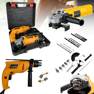 Kit Lixadeira Esmerilhadeira Angular Furadeira de Impacto 10mm e Maleta de Transporte Com Acessórios