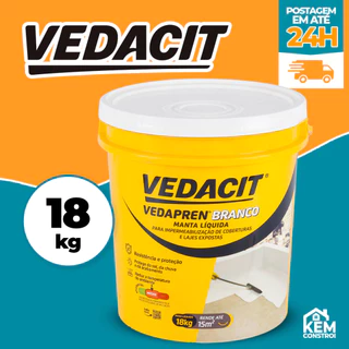 Manta Liquida Acrilica Vedapren Impermeabilizante para Laje Exposta Branco 18 kg - Vedacit