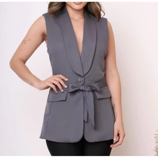 Colete Blazer Alfaiataria Social Com Cordinha e Botão