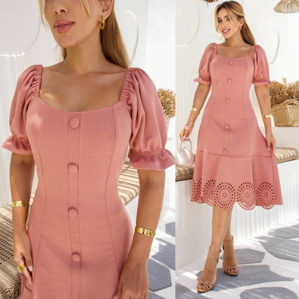 Vestido Mídi Modesto Vestido Elegante Igreja Fardamento Moda Evangélica