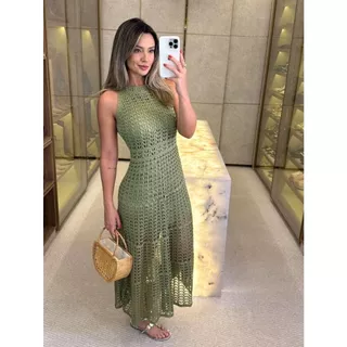 Vestido Feminino Midi Tricô Com forro Elegante Verão Festas Vestido Branco Praia Casamento Formatura