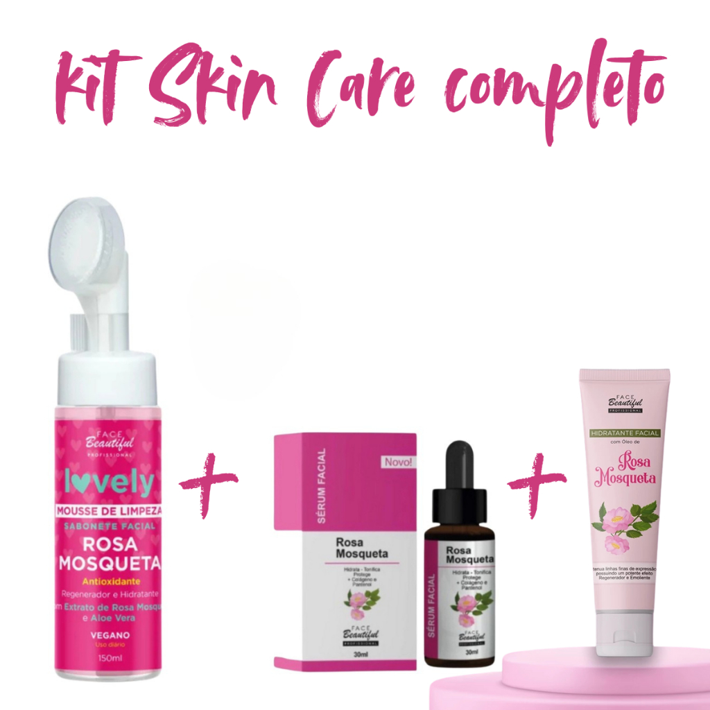 Kit Skin Care Limpeza Rosa Mosqueta Limpeza de Pele Completo com 3 ...