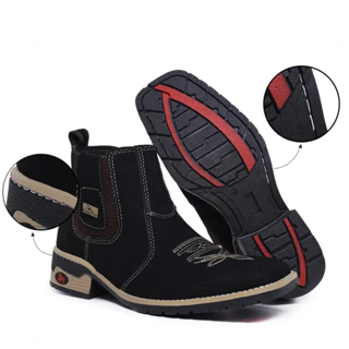 Bota Botina Masculina Texas Texana Country bordada em Couro Nobuck solado Costurado Blaqueado