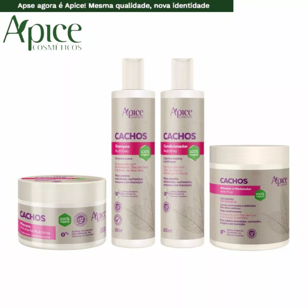 Kit Cachos Apse Shampoo, Condicionador, Mascara e Ativador