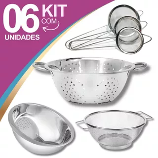 Kit 4 peças Escorredor De Arroz + Escorredor De Macarrão + Escorredor telado + 3 Peneiras