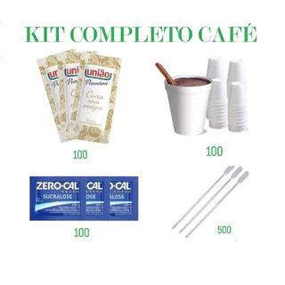 KIT C/ 800UNID. CANTINHO DO CAFÉ. 100 -COPOS ISOPOR 59 ML + 100 AÇÚCAR + ADOÇANTE + 500 MEXEDOR 8,5CM