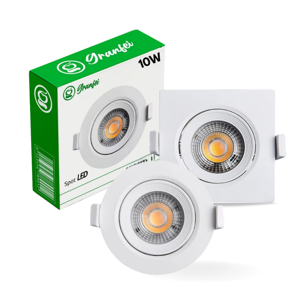 Kit 5 Luminária Teto Spot Led 10w Embutir Direcionável Bivolt Branco Frio 6500K Quente 3000K